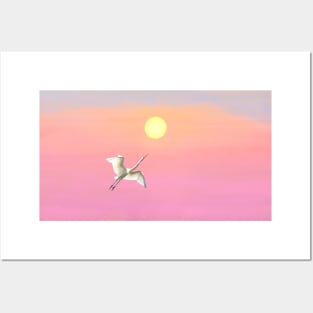 Great White Egret Catching The Sun Posters and Art